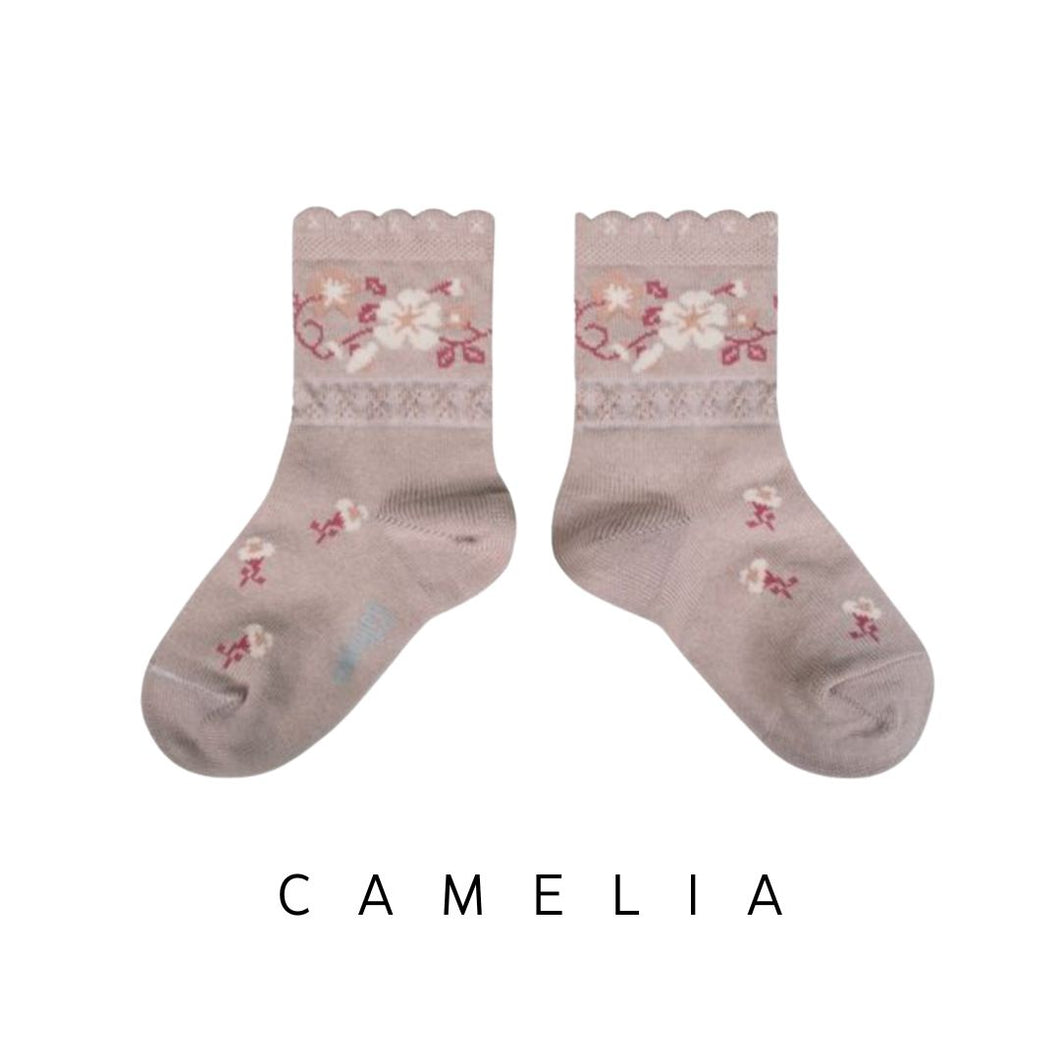 Collegien | Jacquard Flower Ankle Socks (Old Rose)