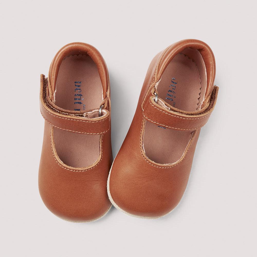 PETIT NORD - Ballerina Shoe with Velcro (Cognac)