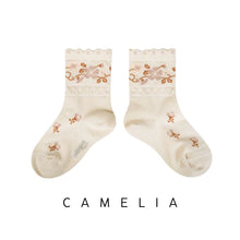 Load image into Gallery viewer, Collegien | Jacquard Flower Ankle Socks (Sweet Lamb)
