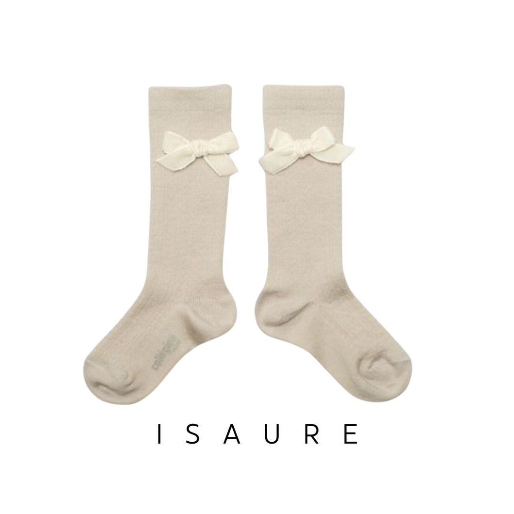 [預購] Collegien | Isaure - Pointelle Merino with Velvet Bow Socks (Lamb)