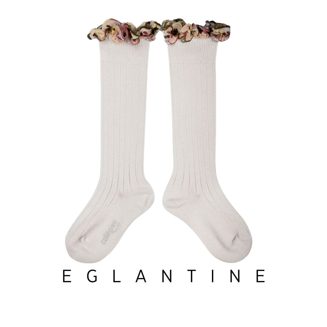 [預購] Collegien | Eglantine - Embroidered Ruffle Knee-High Socks (Snow White)