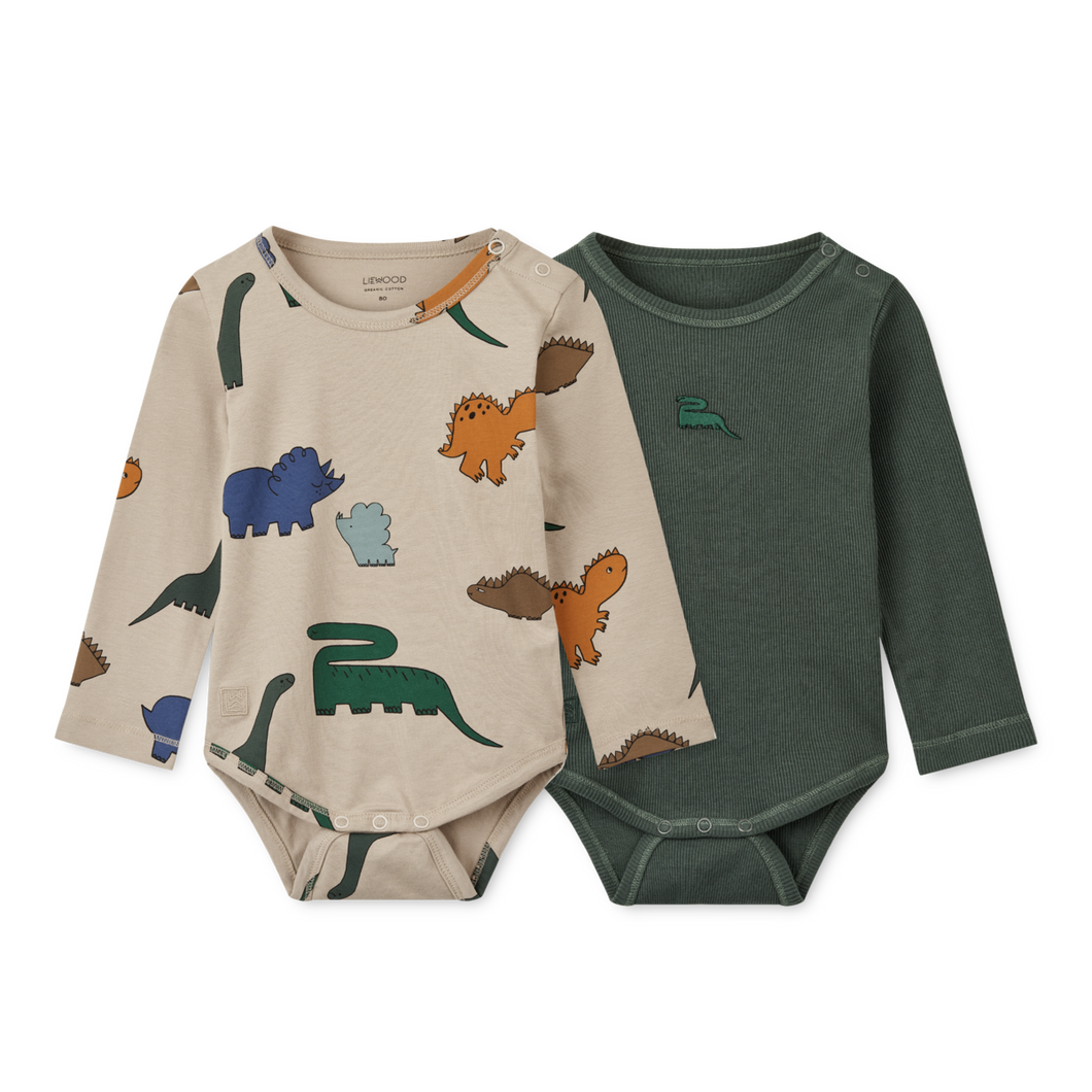 LIEWOOD - 2 Pack Long Sleeve Bodysuit (Dinosaurs)