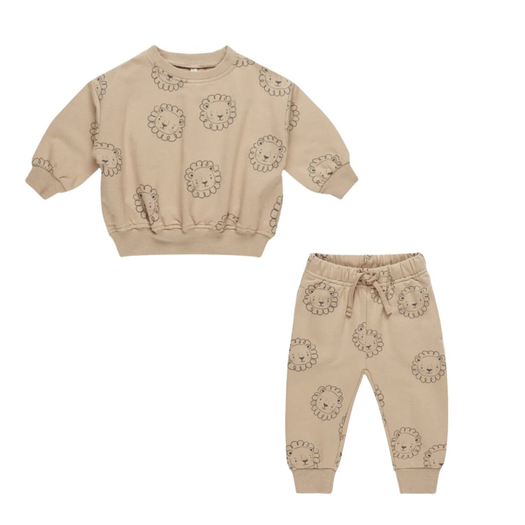 Quincy Mae - Relaxed Fleece Sweatshirt + Sweatpant Set (Lions)