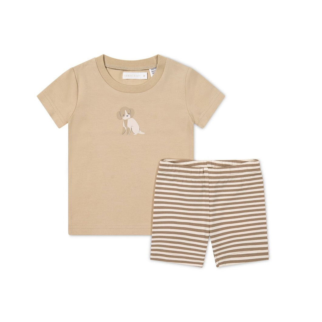 Jamie Kay - Short Sleeve Pyjama Set - Cashew/Narrow Stripe Sepia